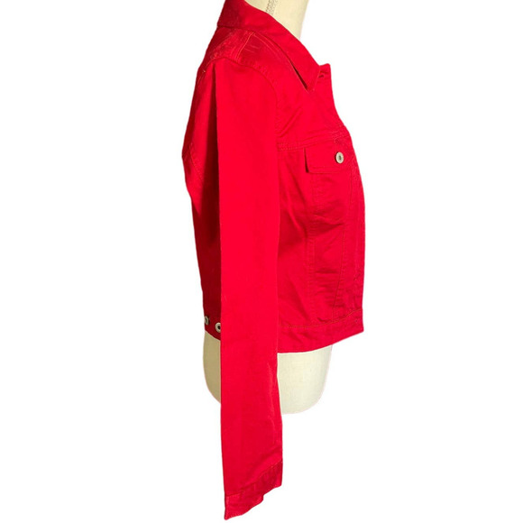Gap Womens Button-Up Denim Jean Jacket Long Sleeve Chest Pockets Size S Red - Picture 3 of 7